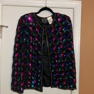 Vintage Jean for Joseph Le Bon PL 100% Silk Sequin Embellished Multicolor Jacket